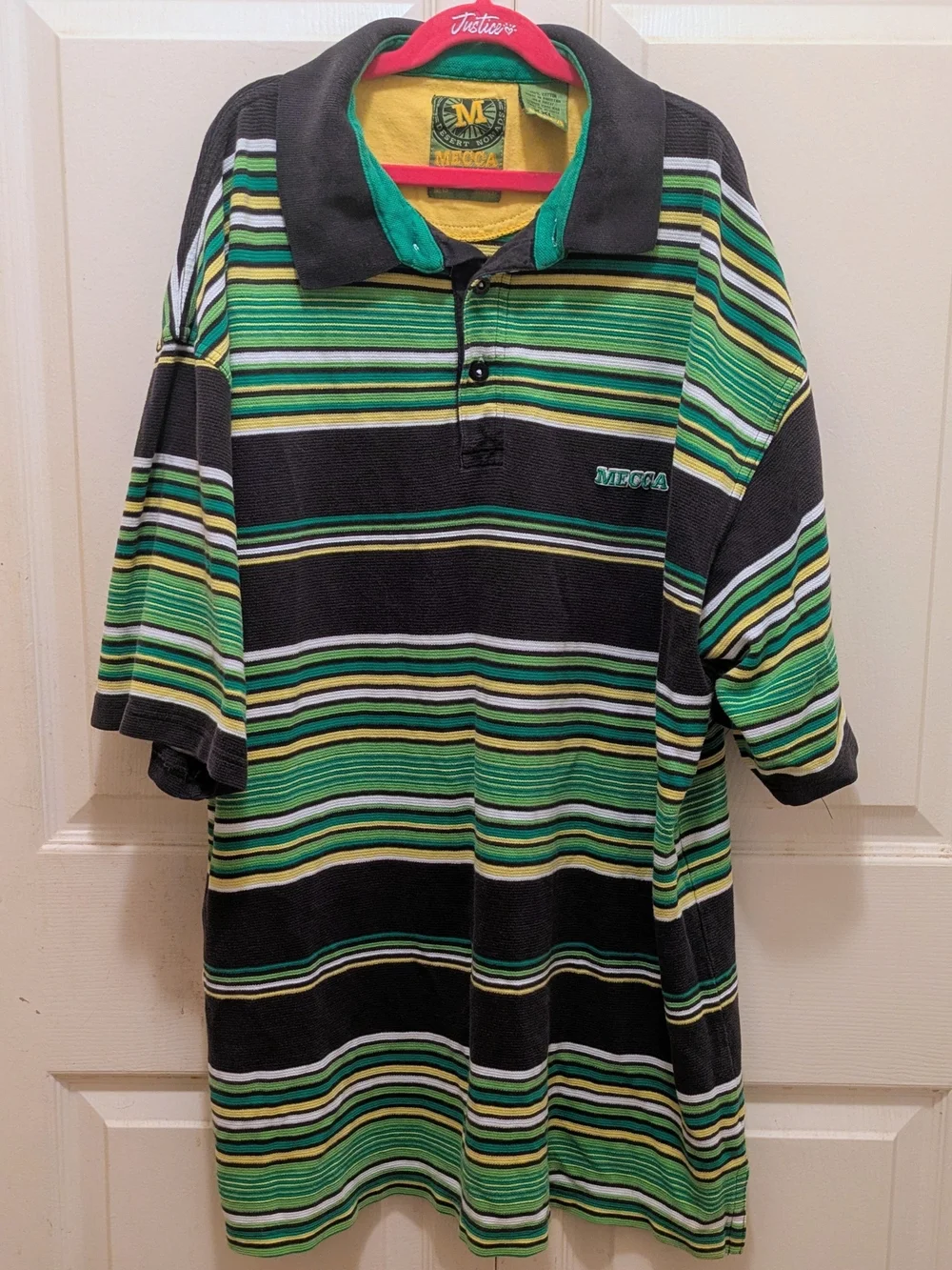 Vintage MECCA Green and Black Striped Men's Polo Shirt Size XXL